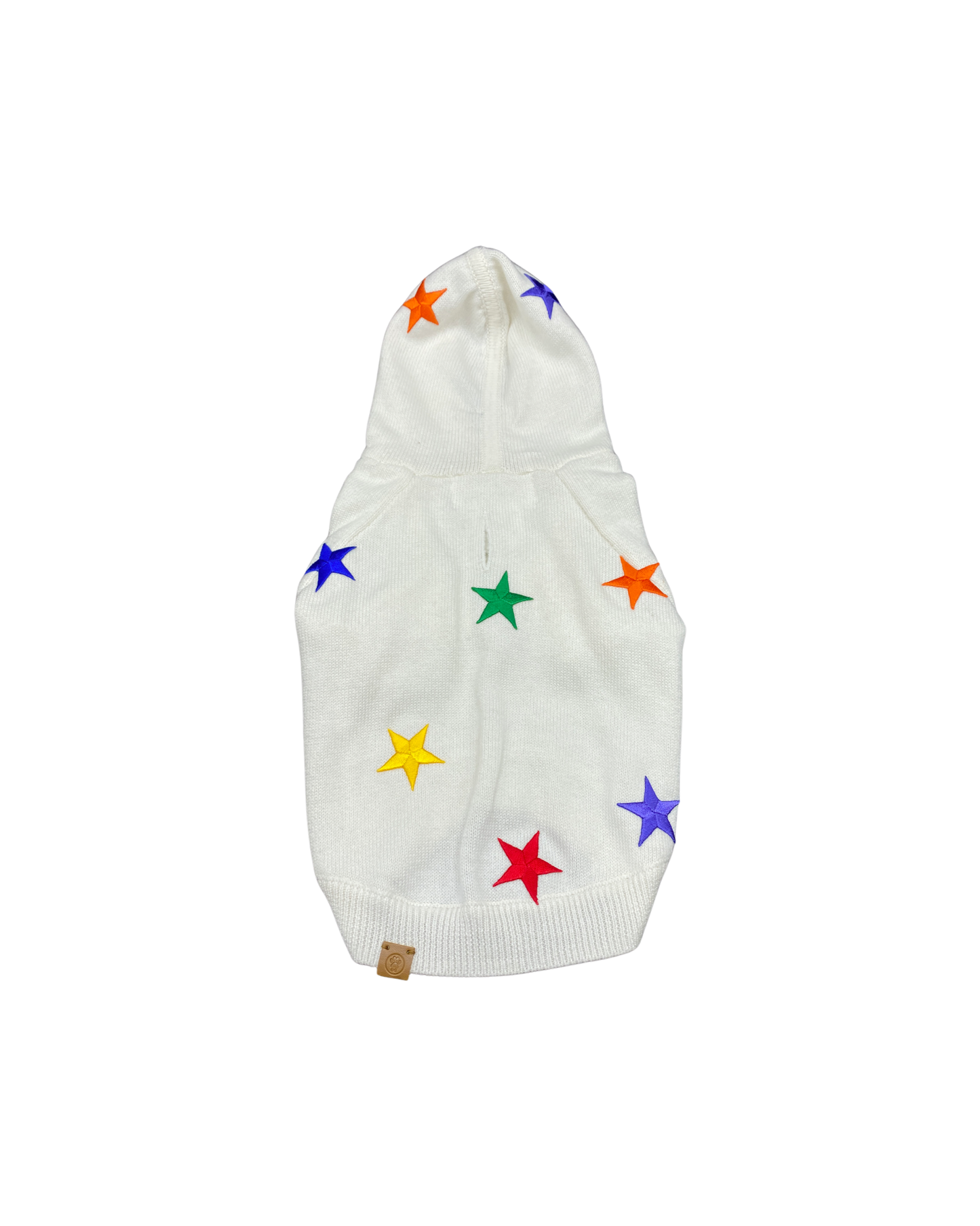 Cute dog hoodie with stars in white fabric featuring colorful star patterns for stylish pets