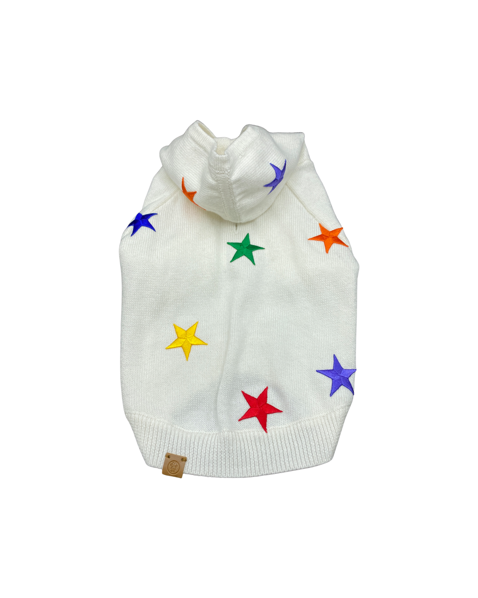 Cute dog hoodie with stars in white featuring colorful star designs for stylish pets