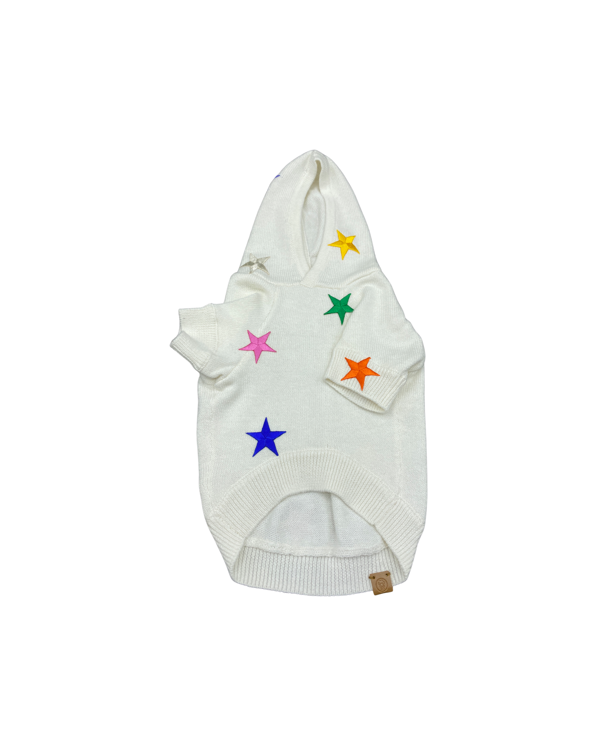 BESPOKE PAWS cute dog hoodie with stars in cream featuring colorful star appliques