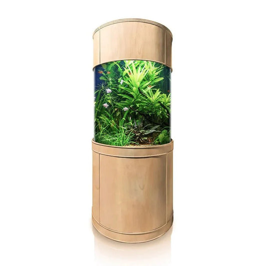 185g Glass Full Cylinder Aquarium Set in Unstained Wood Furniture