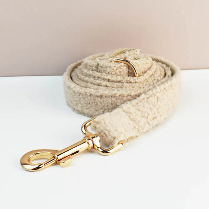Soft Beige Teddy Fleece Dog Harness and Leash Set Premium S