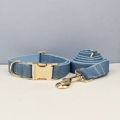 Classic Blue Denim 5-Piece Dog Harness and Leash Walking Set
