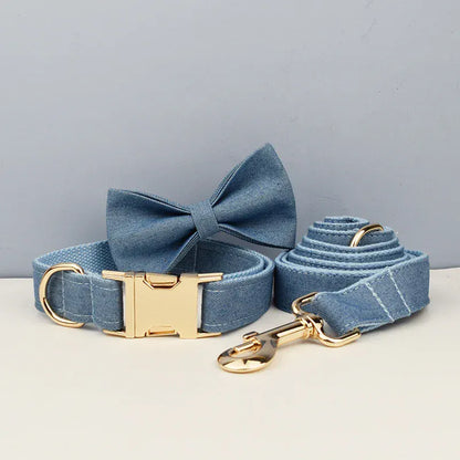 Classic Blue Denim 5-Piece Dog Harness and Leash Walking Set