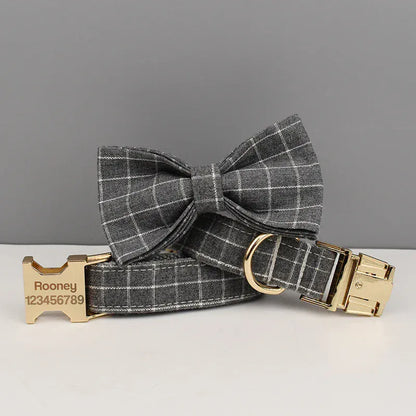 Custom Gray Plaid Dog Harness Set for Small Breed Puppies