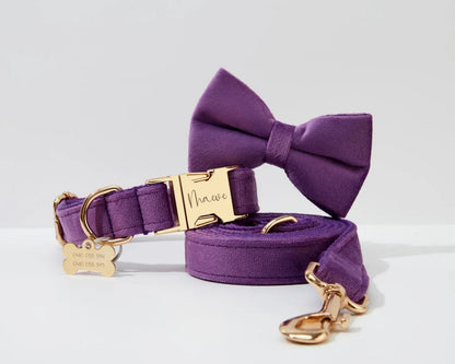 Premium Purple Velvet Dog Collar and Leash Set for Small Do