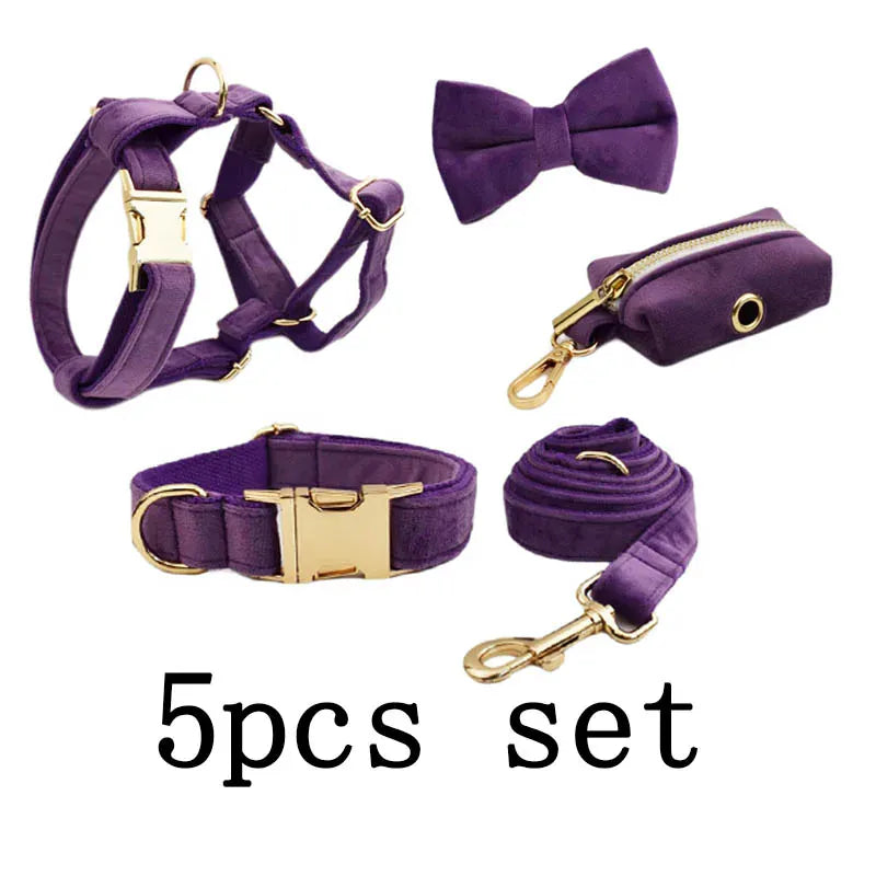 Premium Purple Velvet Dog Collar and Leash Set for Small Do