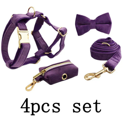 Premium Purple Velvet Dog Collar and Leash Set for Small Do
