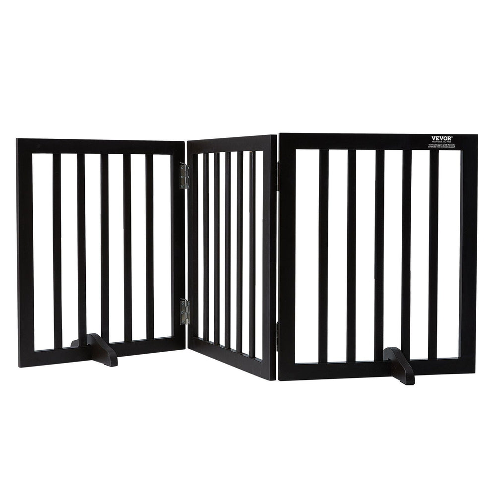 Free Standing Dog Gate, 24" H x 60" W Freestanding Pet Gate, 3 Panels Foldable Dog Gate for Wide and Narrow Passageways, Expandable Dog Barrier with Silent Foot Support for Indoor, Brown
