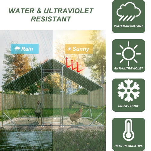 Large Metal Chicken Coop, Walk-in Chicken Run,Galvanized Wire Poultry Chicken Hen Pen Cage, Rabbits Duck Cages With Waterproof And Anti-Ultraviolet Cover For Outside