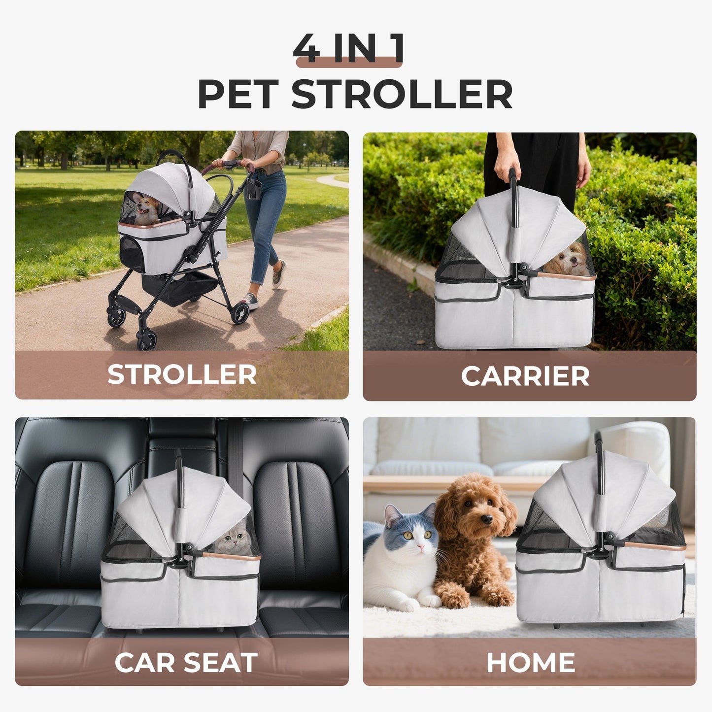 Pet Stroller - 4-Wheel Foldable Carrier for Dogs & Cats