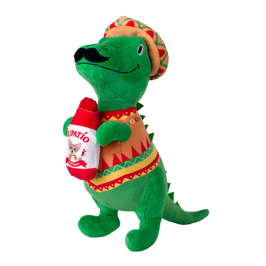 Fiesta Saurus Mustache Rex Plush Squeak Dog Toy