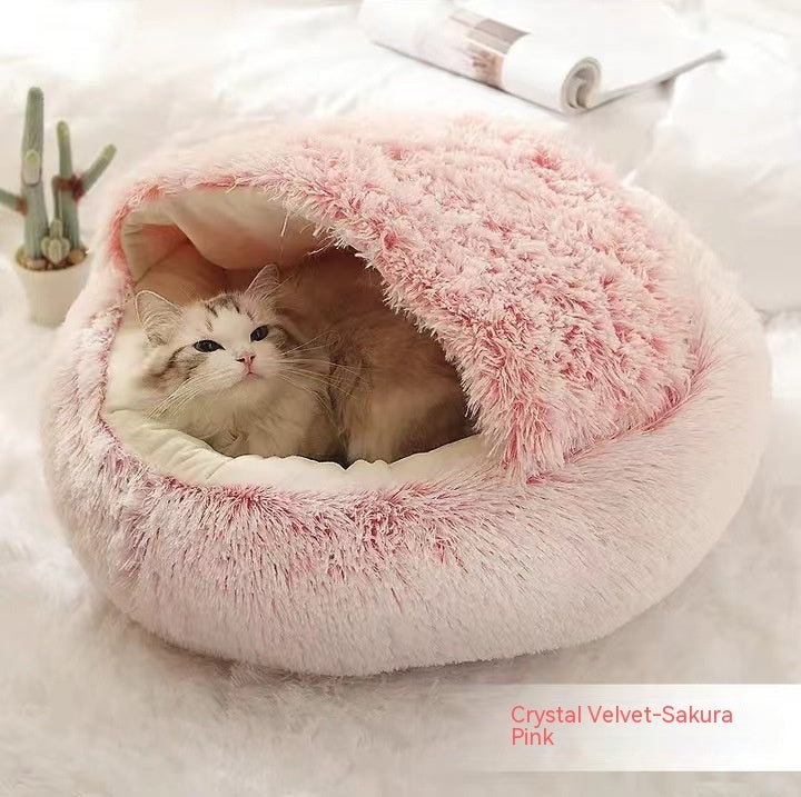2-in-1 Pet Bed - Round Plush Calming Donut Bed for Dogs & Cats