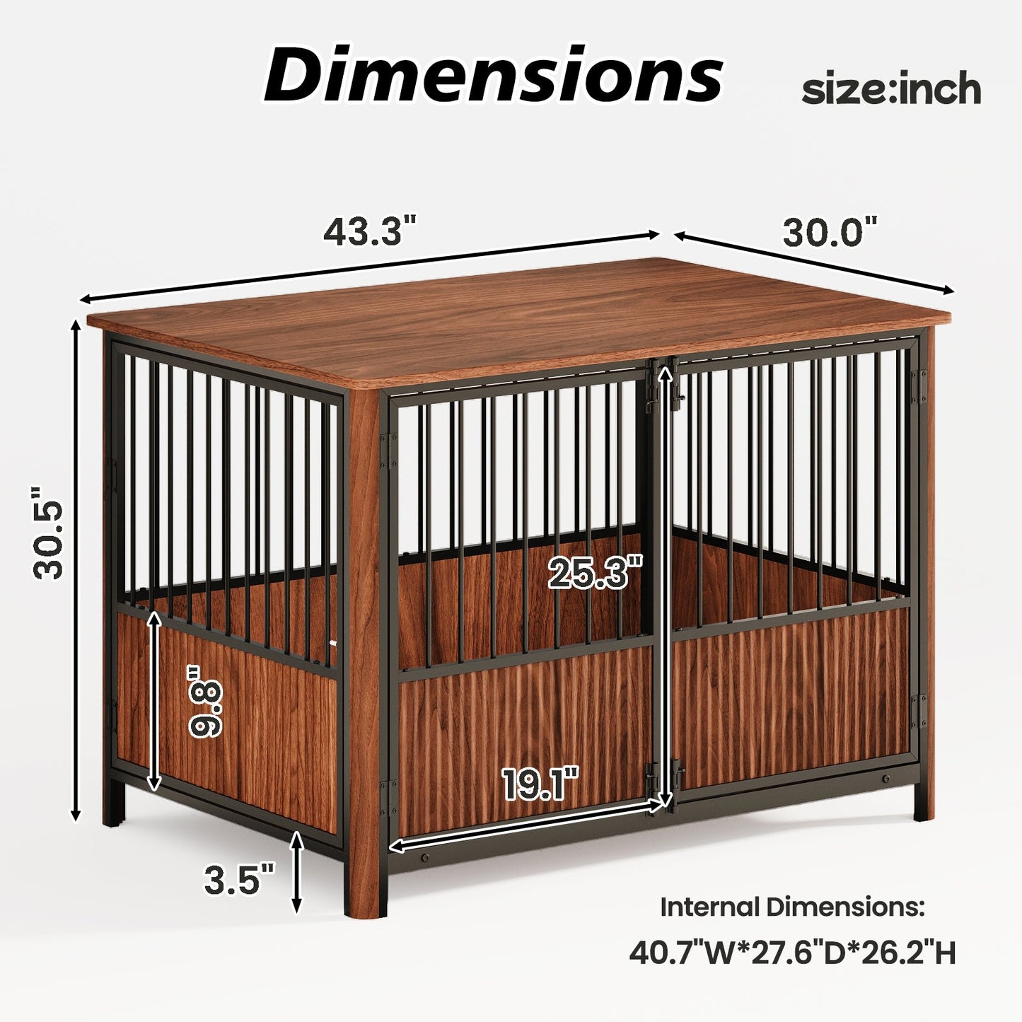 43'' Walnut Fluted Wood Furniture Style Dog Crate For Large