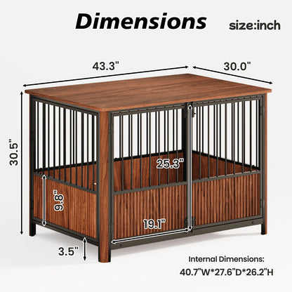 43'' Walnut Fluted Wood Furniture Style Dog Crate For Large