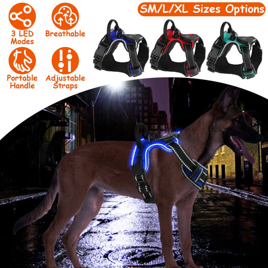 Light Up Dog Harness Rechargeable LED Dog Harness No Pull Lighted Dog Vest with Handle for Small/Medium/Large Dogs