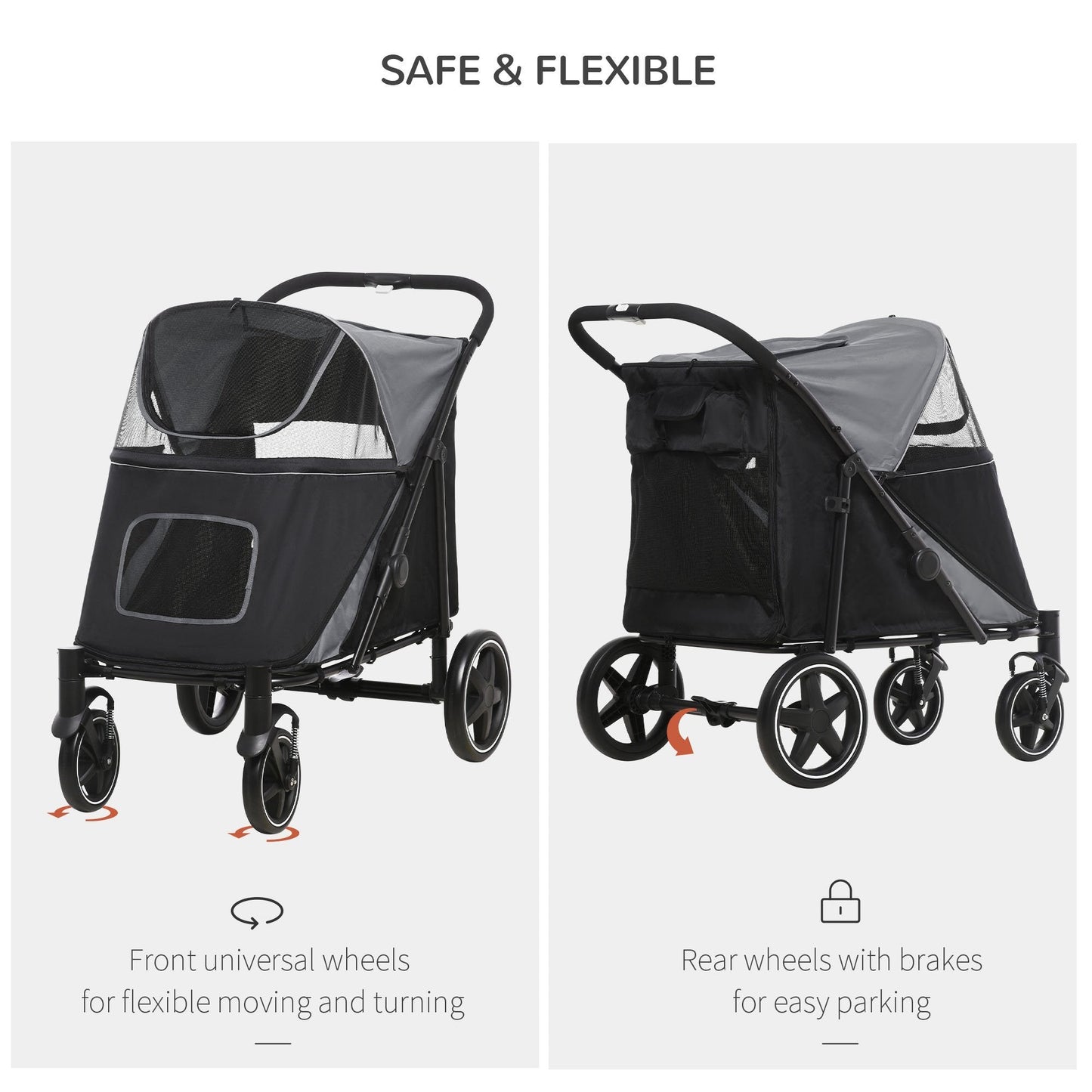 Pet Stroller - PawHut Foldable Carrier for Large Dogs