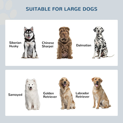 Large dog breeds suitability chart for elevated feeders: Husky, Sharpei, Dalmatian, Samoyed, and Retrievers.