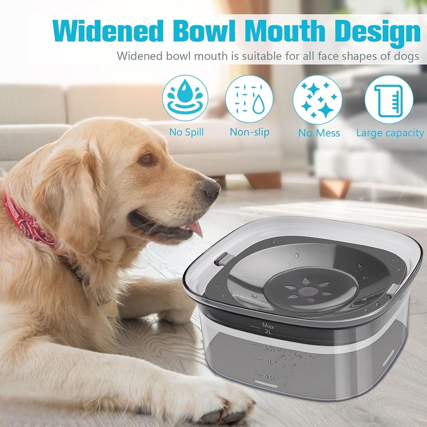 2L No-Spill Dog Water Bowl - Splash-Proof Vehicle Travel Bowl