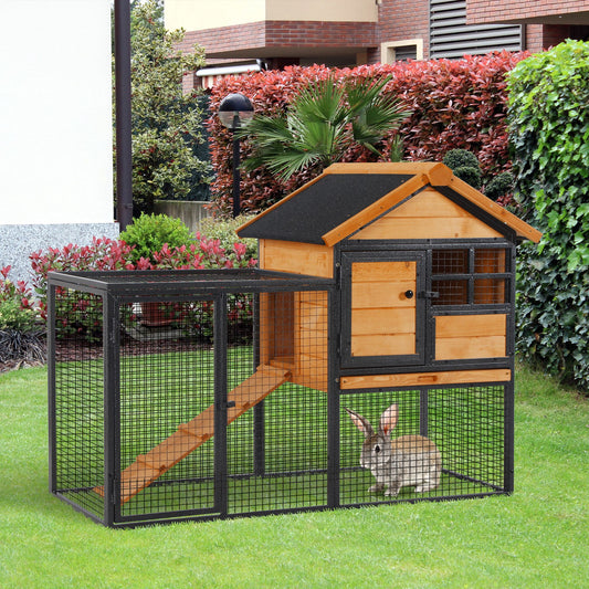 2-Level Outdoor Rabbit Hutch - Elevated Cage & Asphalt Roof