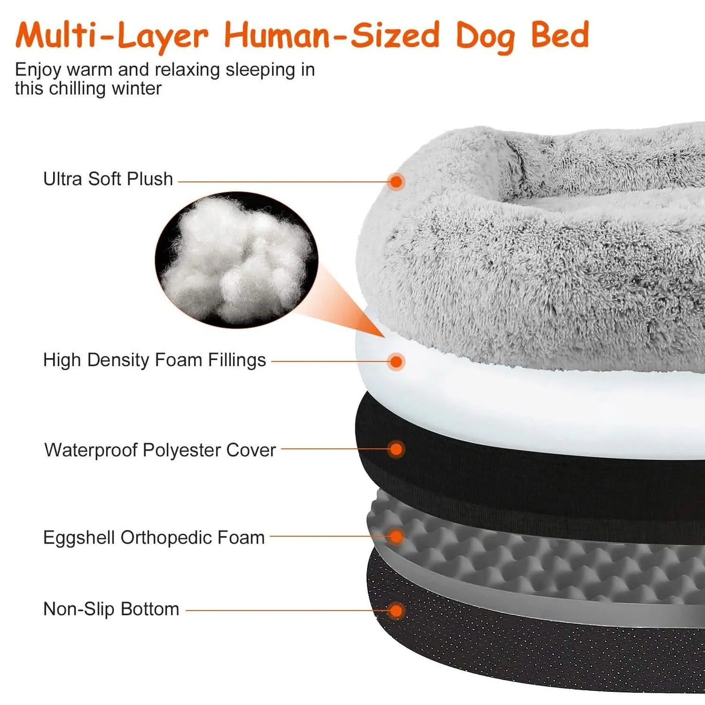 DailySale - Napping Human-Sized Dog Bed Machine Washable Zipped Removable Cover - Pet Supplies