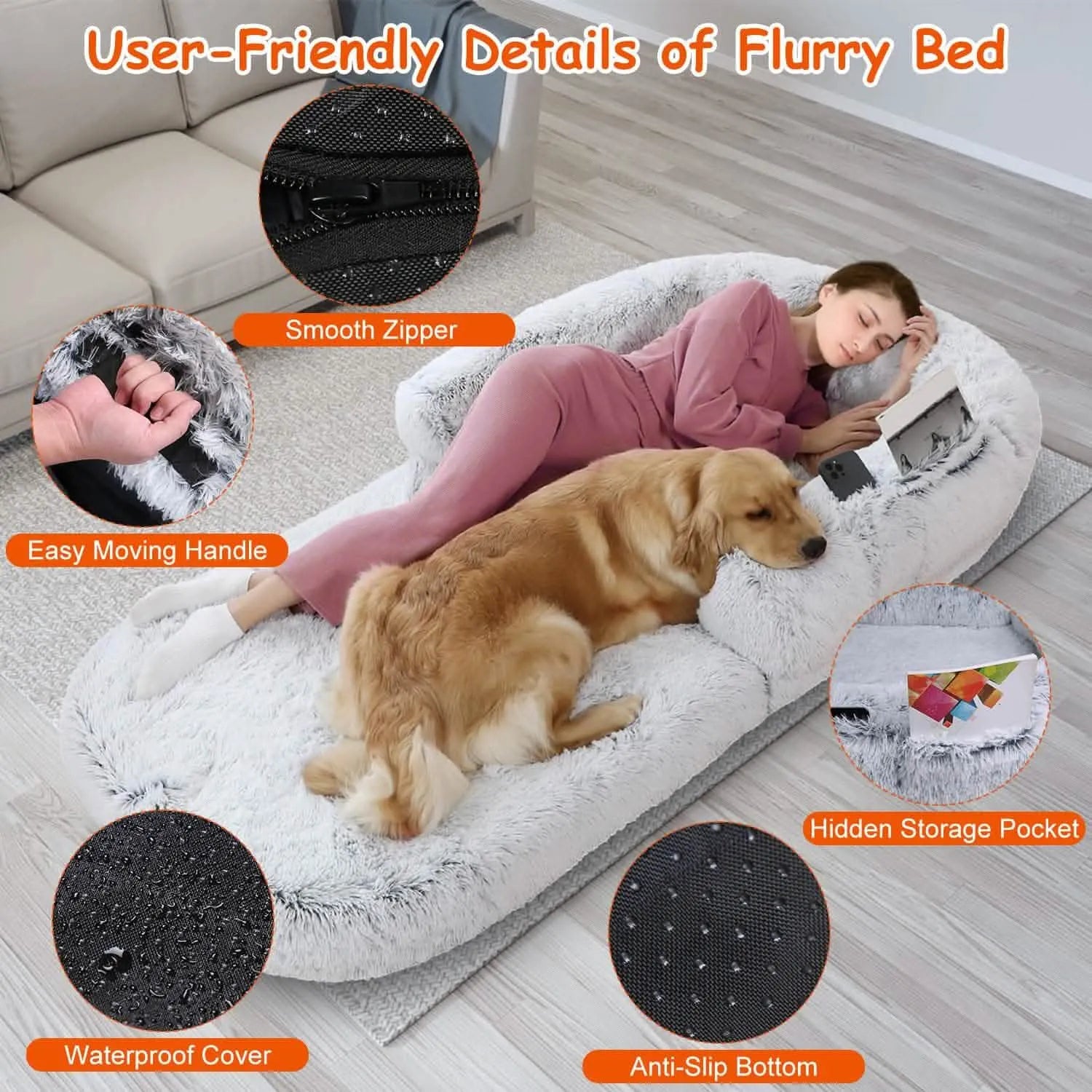 DailySale - Napping Human-Sized Dog Bed Machine Washable Zipped - Pet Supplies