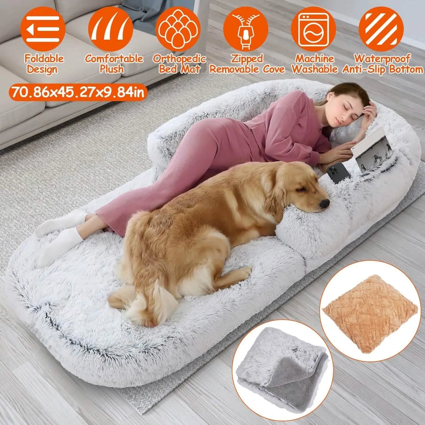 DailySale - Napping Human-Sized Dog Bed Machine Washable Zipped Removable Cover - Pet Supplies
