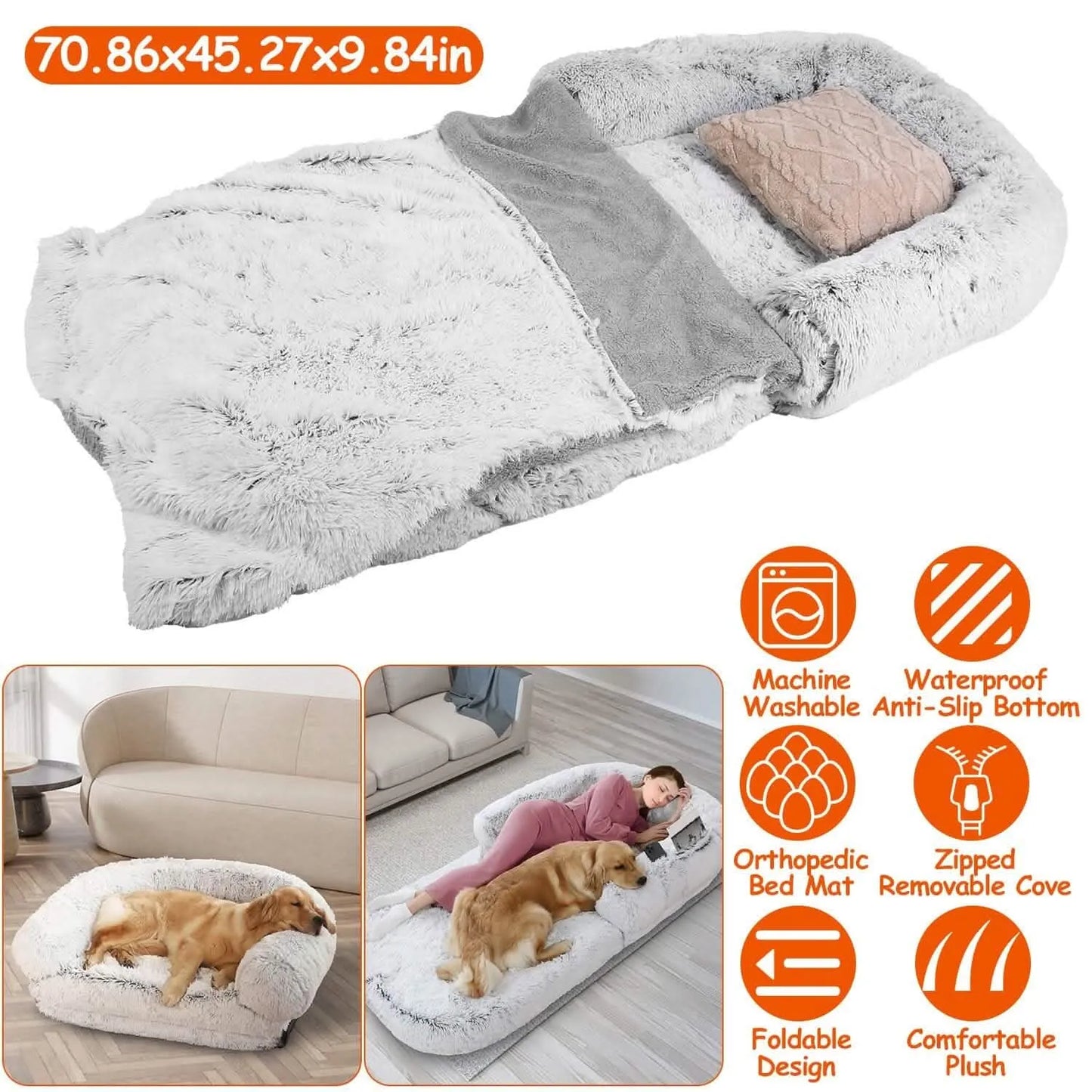 DailySale - Napping Human-Sized Dog Bed Machine Washable Zipped Removable Cover - Pet Supplies