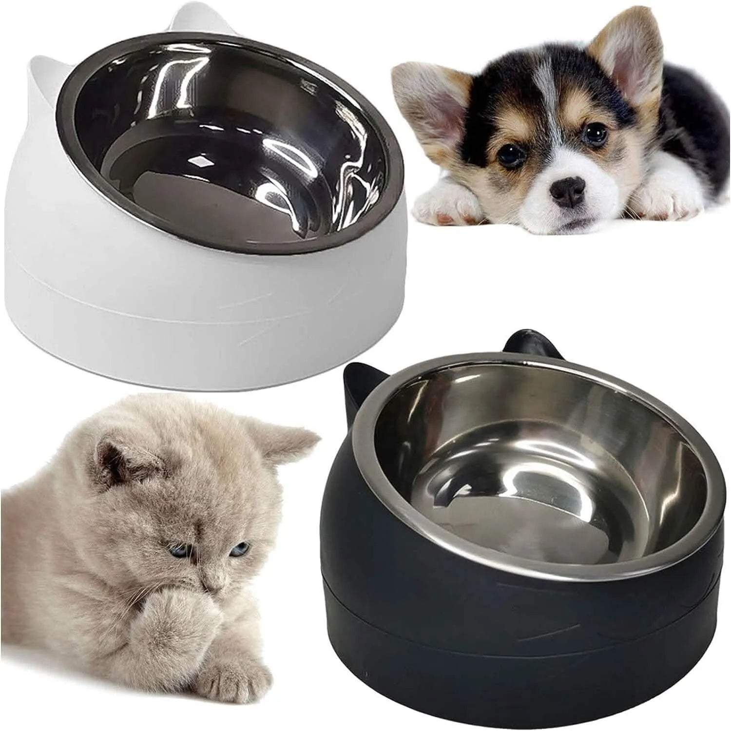 DailySale - Premium Stainless Steel Cat & Dog Bowls - Non Slip Base for Food & Water - Pet Supplies