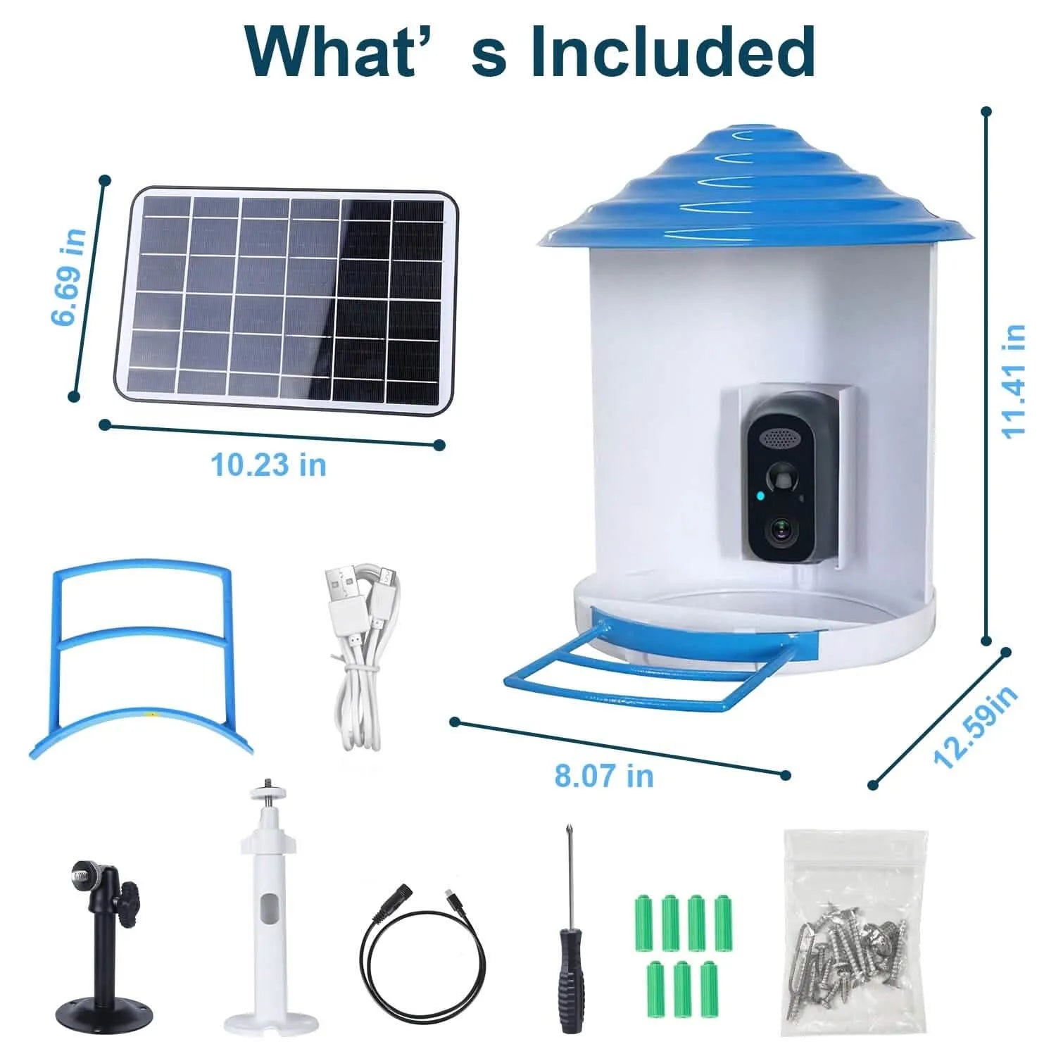 DailySale - Smart Bird Feeder with Solar Powered Camera 1080P HD AI Identify PIR - Pet Supplies