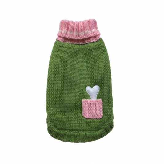 Bone on Board Pink and Lime Green Turtleneck Pet Sweater