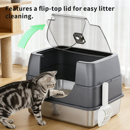 Dark gray large fully enclosed top entry cat litter box by Purrfect Pet Kingdom, ideal for keeping your cat's space clean.