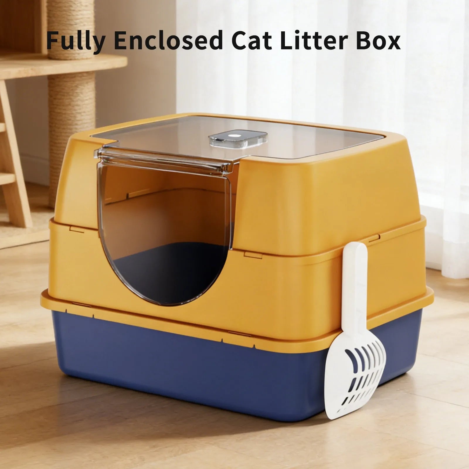 Dark gray large fully enclosed top entry cat litter box by Purrfect Pet Kingdom, ideal for keeping your cat's space clean.