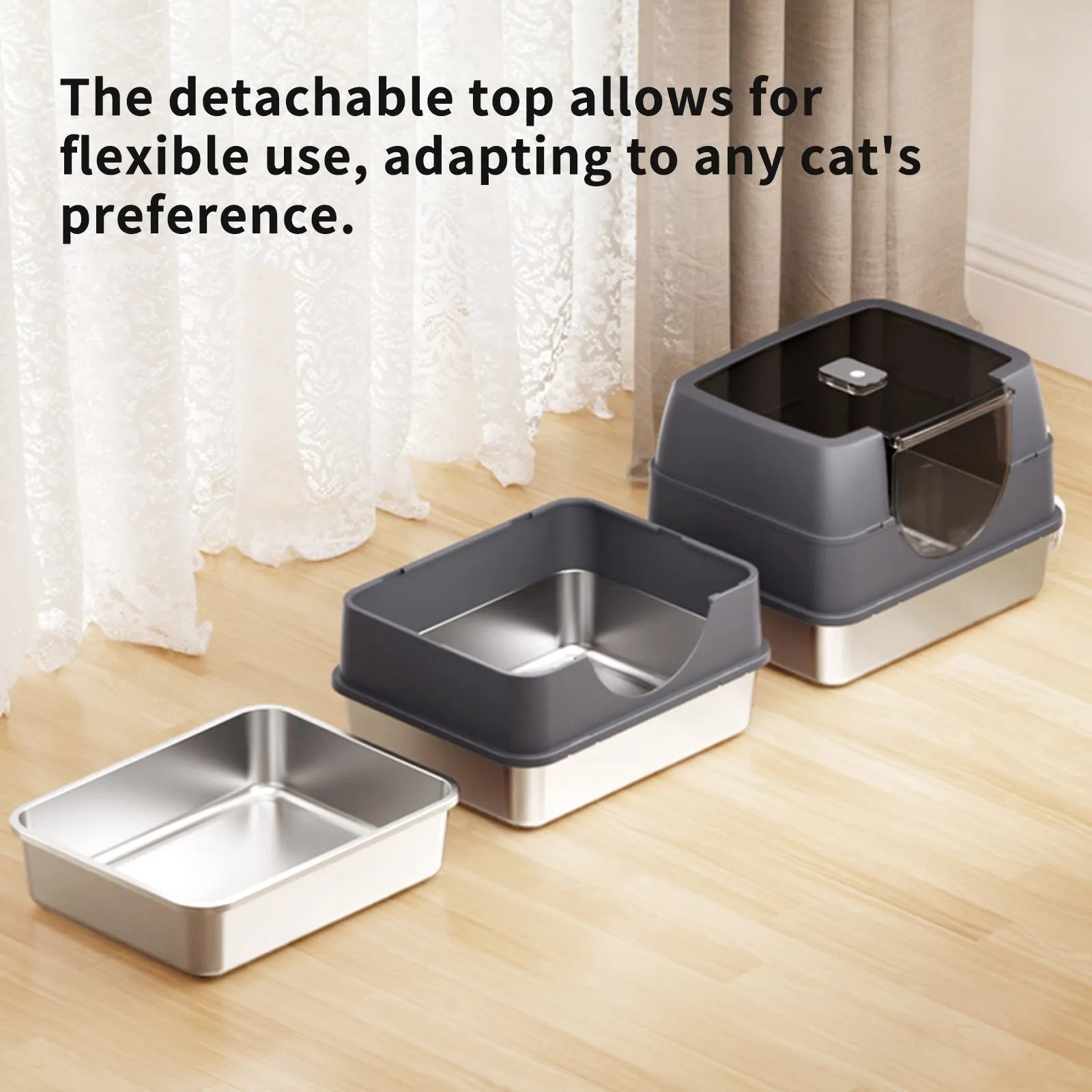 Dark gray large fully enclosed top entry cat litter box by Purrfect Pet Kingdom, ideal for keeping your cat's space clean.