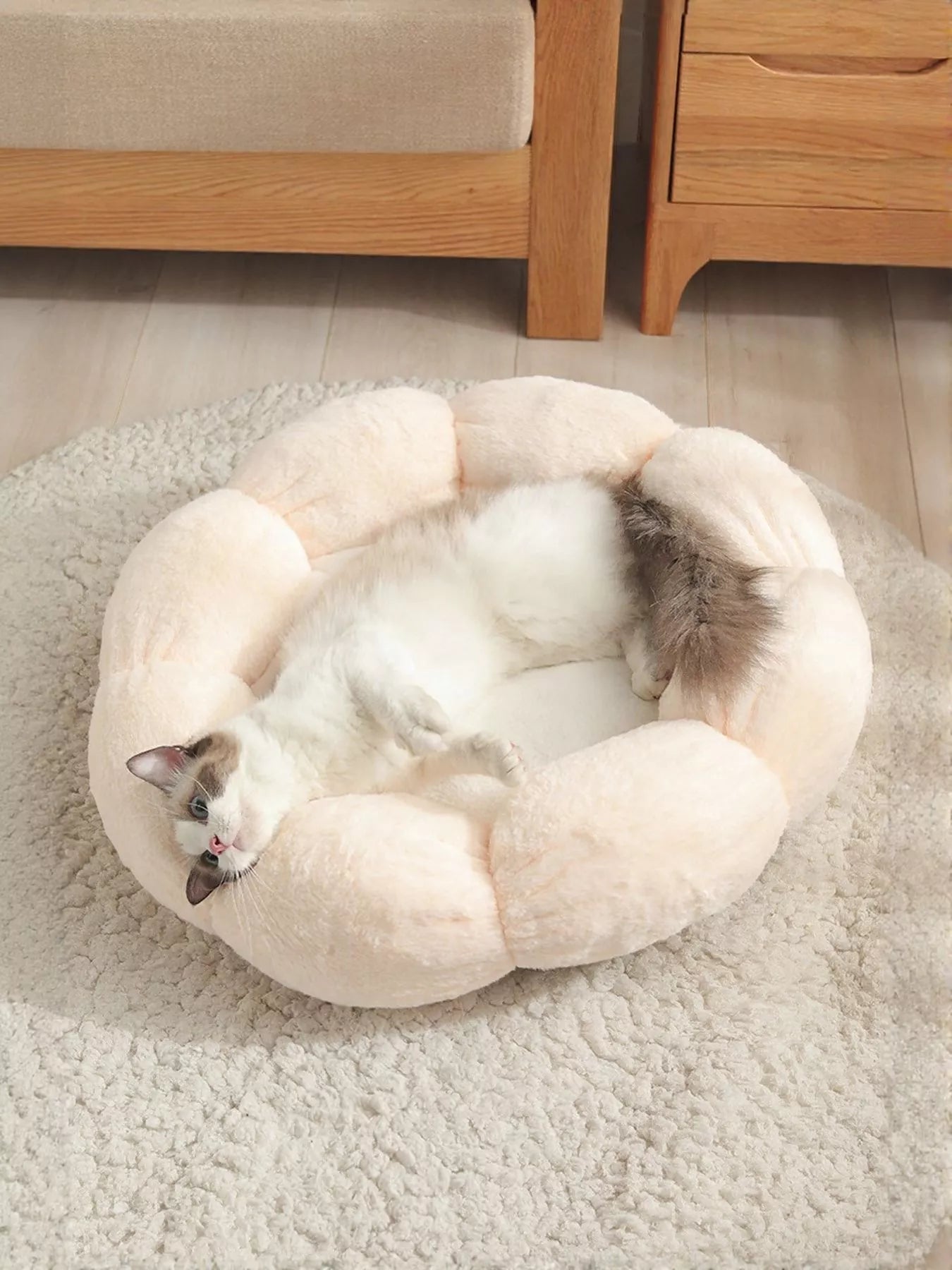 Pet Bed - Round Plush Nest with Soft Integrated Cloud Pillow