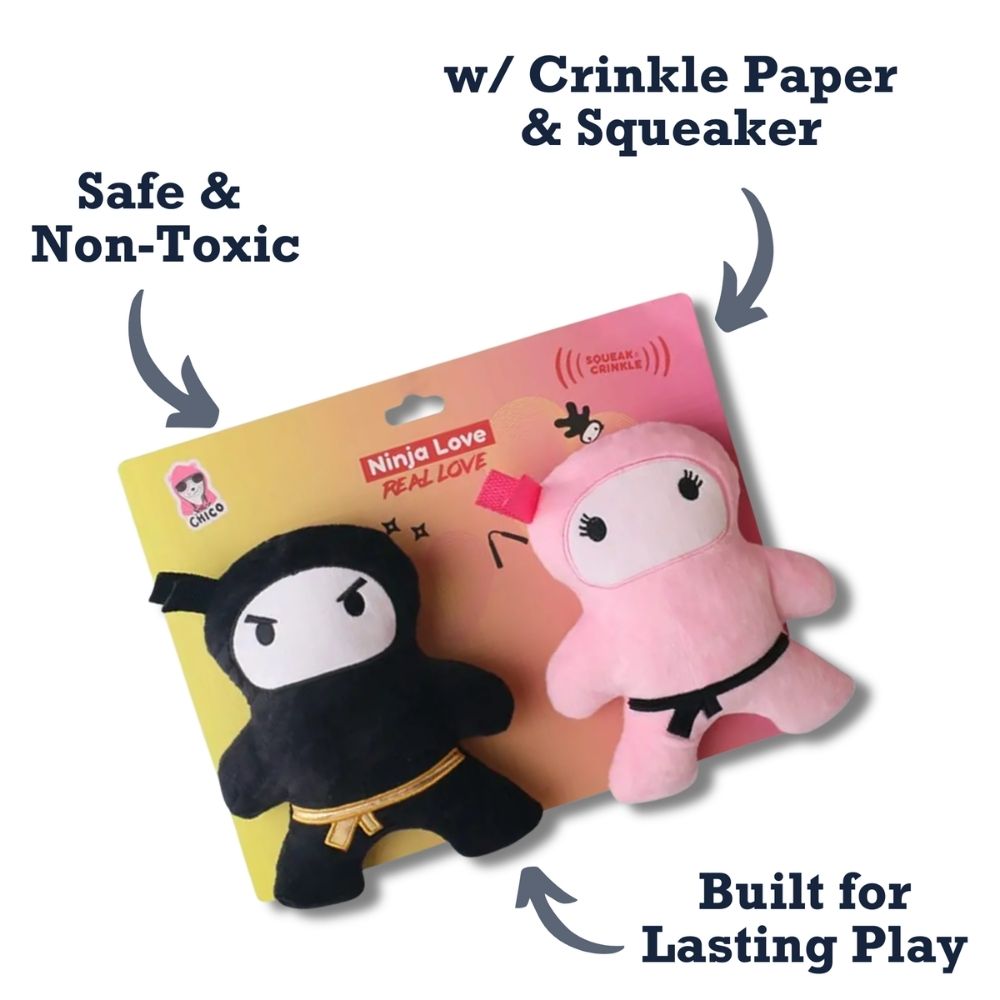 Pink & Black Ninja Love Plush Dog Toy Gift Set – with