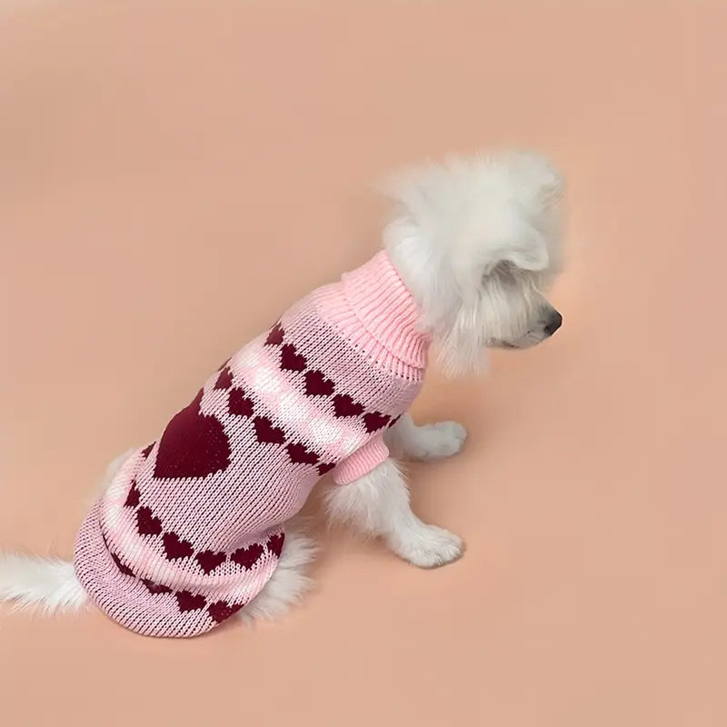 Hearts Knit Pullover Turtleneck Pink Pet Sweater