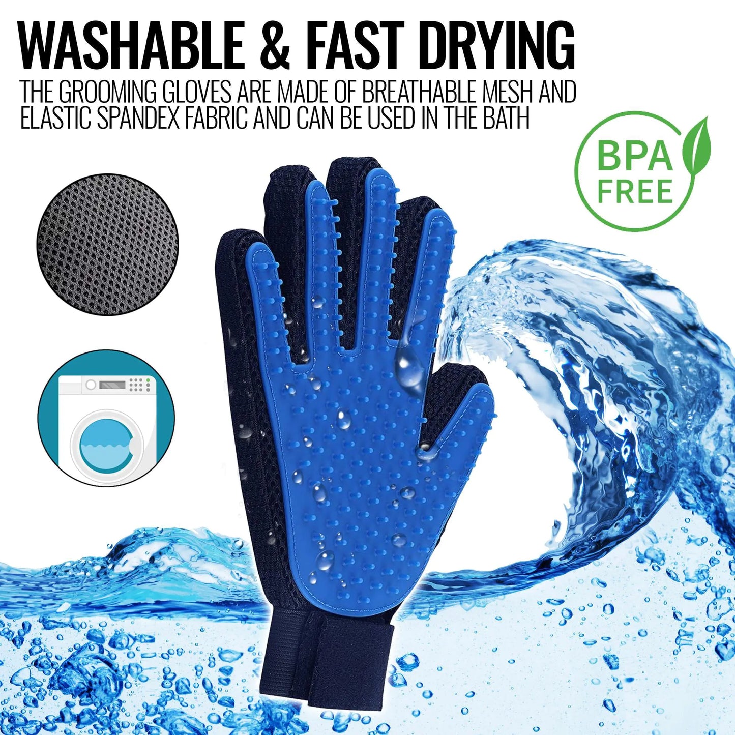 Mimarta deshedding brush mitt for pets made from breathable mesh and elastic spandex fabric