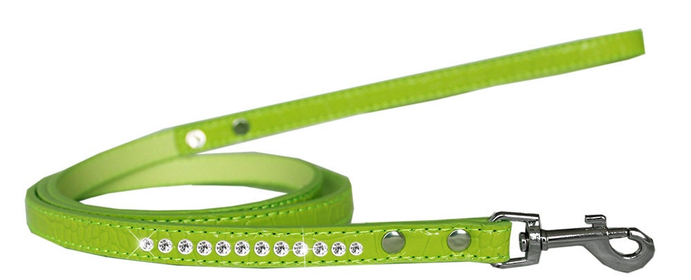 Stylish designer puppy leash with crystals in vibrant green for trendy dog owners