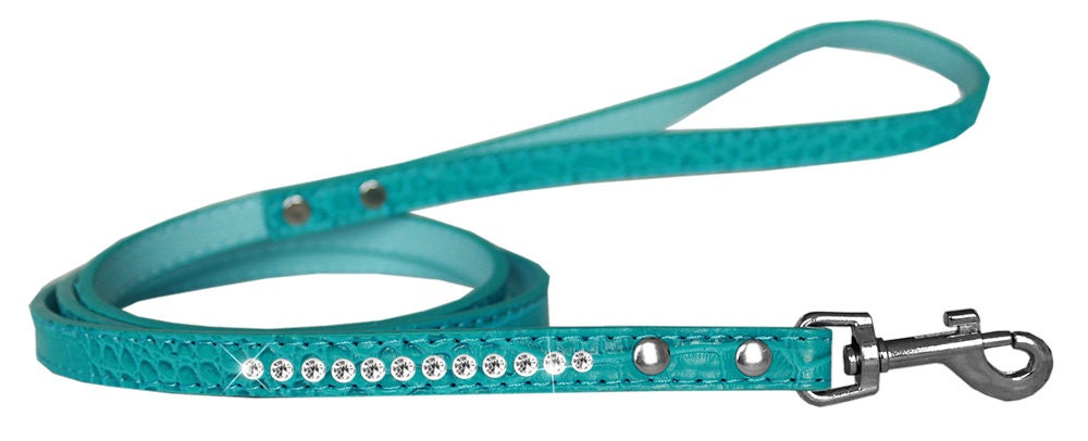 Stylish designer puppy leash with crystals in turquoise for fashionable pet walks