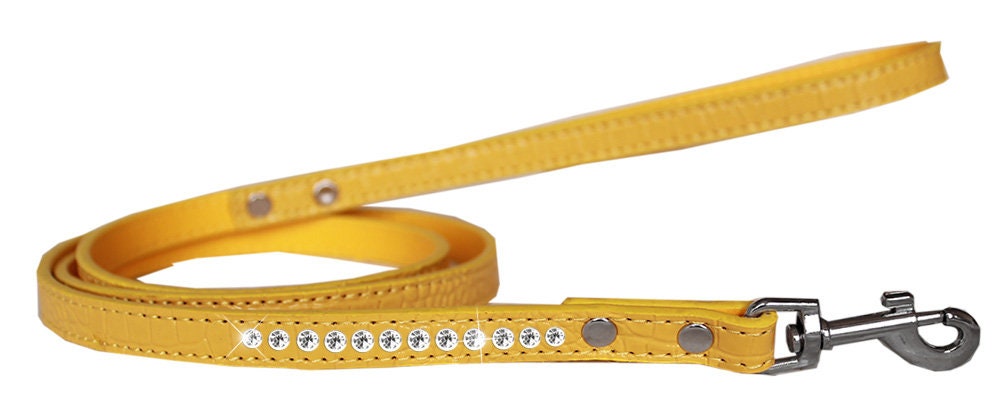 Stylish yellow designer puppy leash with crystals for fashionable dog walking
