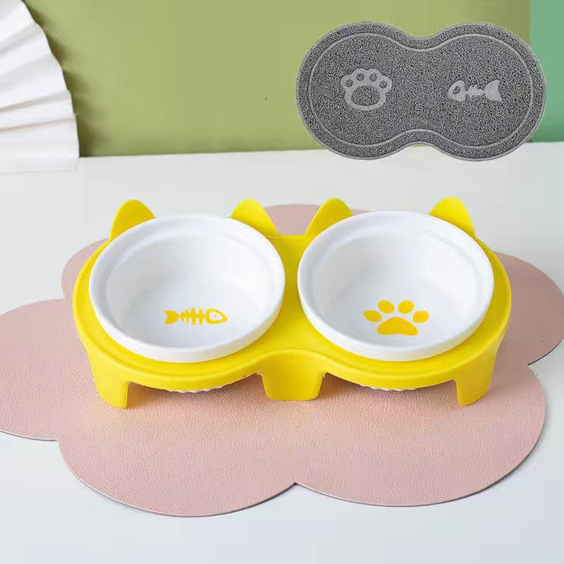 Cat Bowl Ceramic Double Bowl Water Bowl Tall Diagonal Pet