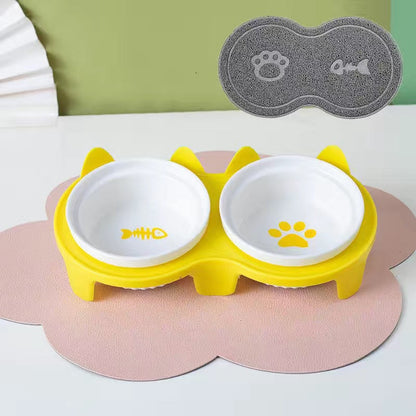 Cat Bowl Ceramic Double Bowl Water Bowl Tall Diagonal Pet