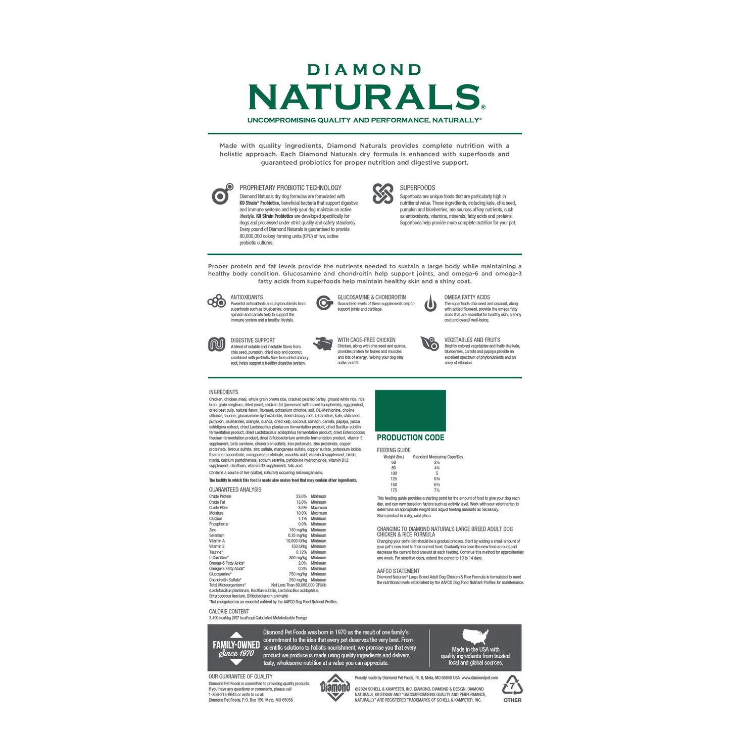 Diamond Naturals Adult Large Breed Chicken and Rice Dry Dog Food by The Family Pet, 40lb bag, ideal for dogs, premium qual...