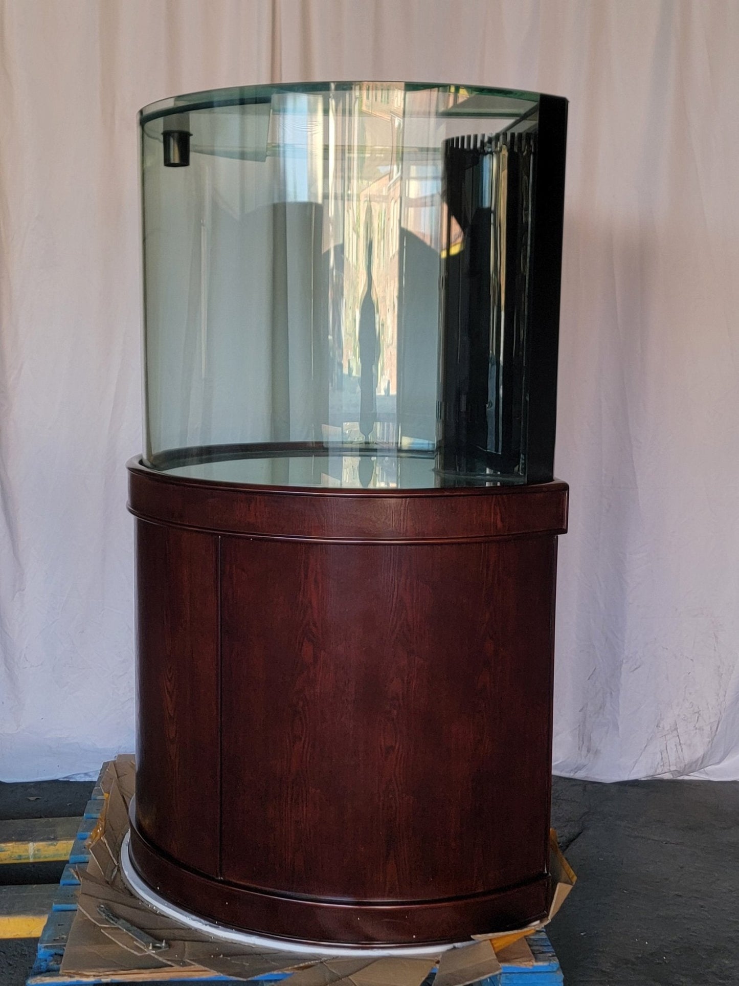 Display Model 133g 3/4 Cylinder Round Glass Reef-Ready Aquarium + Sump in Rose Cherry Furniture