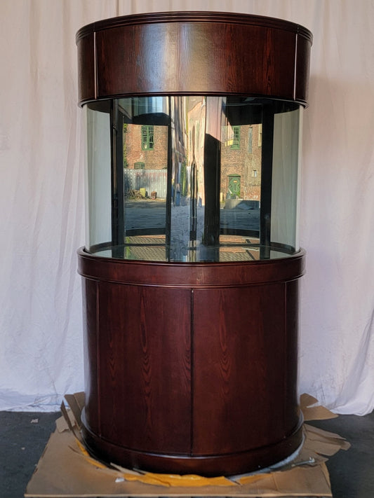 Display Model 133g 3/4 Cylinder Round Glass Reef-Ready Aquarium + Sump in Rose Cherry Furniture