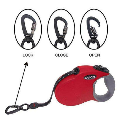 Purrfect Pet Kingdom red retractable hands free dog walking leash with lockable carabiner clip