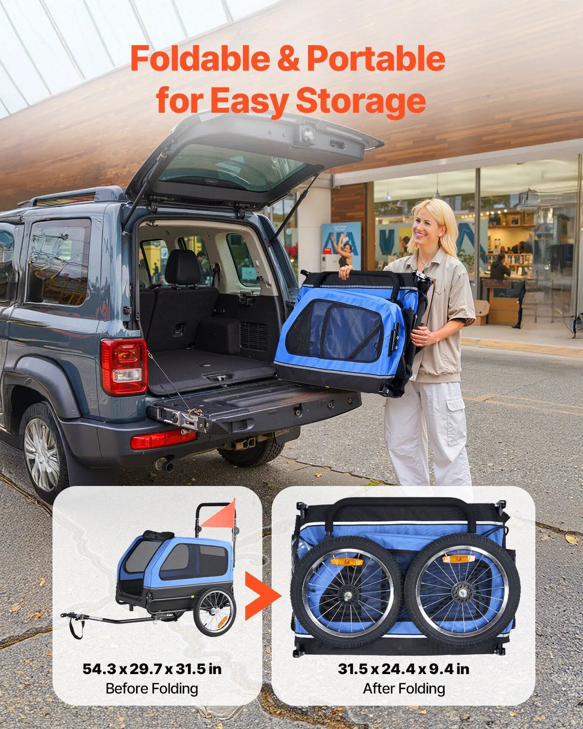 Berry Charmz Dog Bike Trailer in red, supports up to 88 lbs, folds easily, perfect for small and large dogs, includes inte...