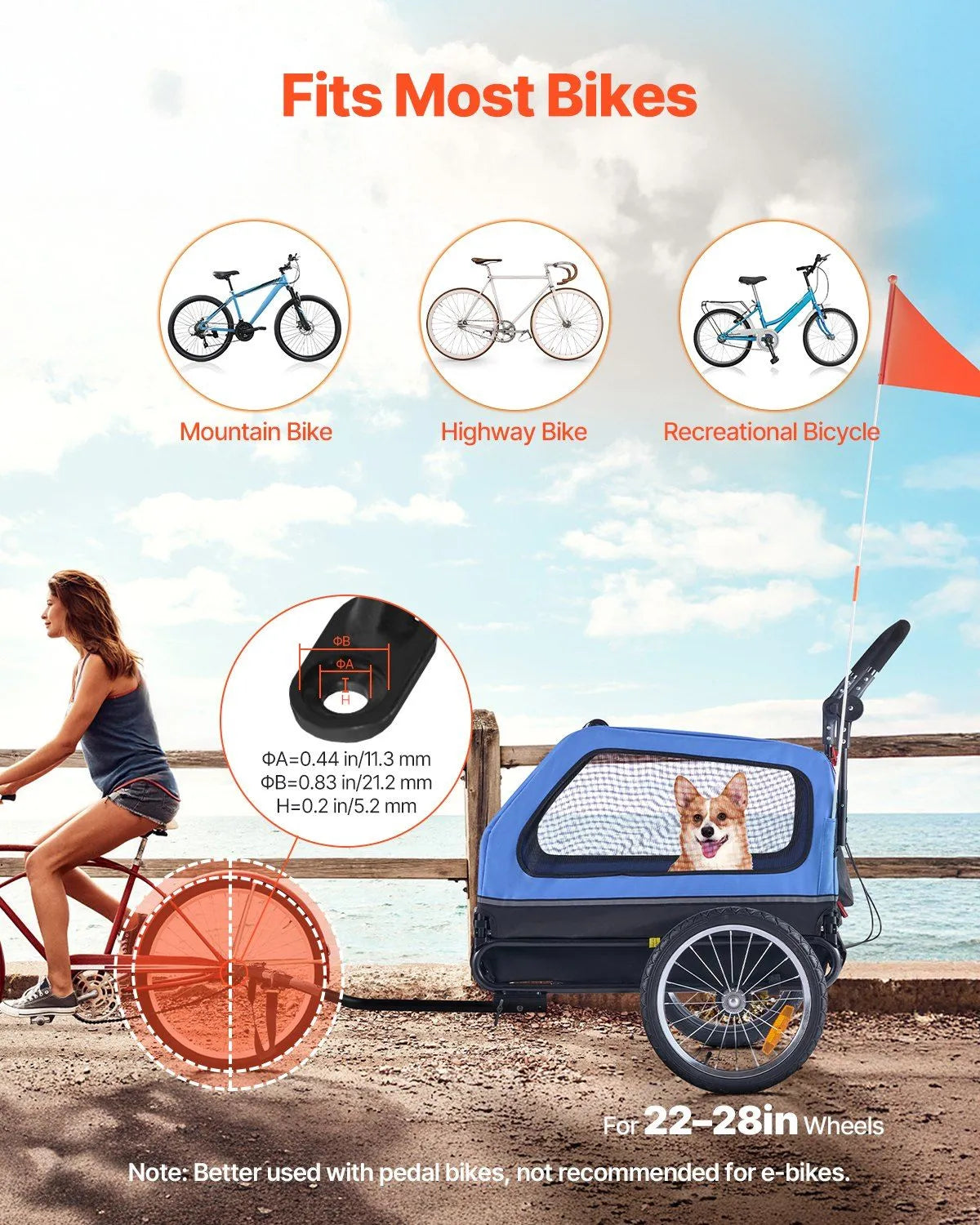 Dog Bike Trailer by Berry Charmz, supports up to 88 lbs, features easy folding frame, universal coupler, and internal leash.