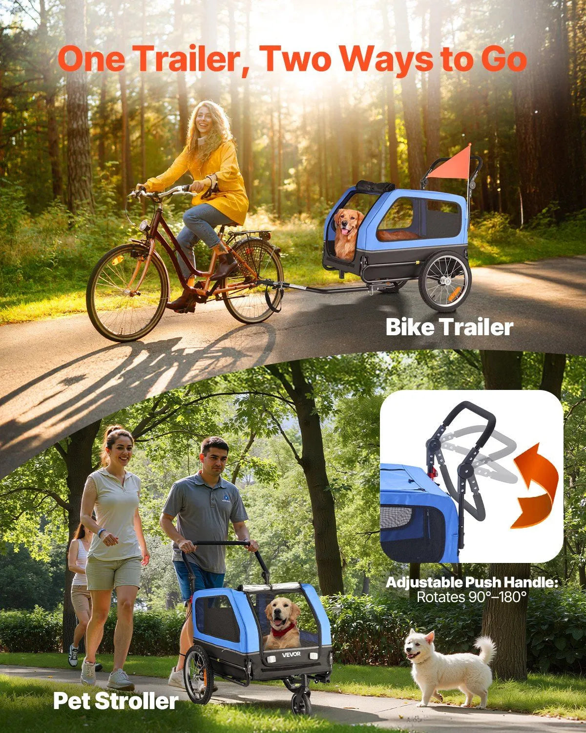 Dog Bike Trailer by Berry Charmz, supports up to 88 lbs, features easy folding frame, universal coupler, and internal leash.