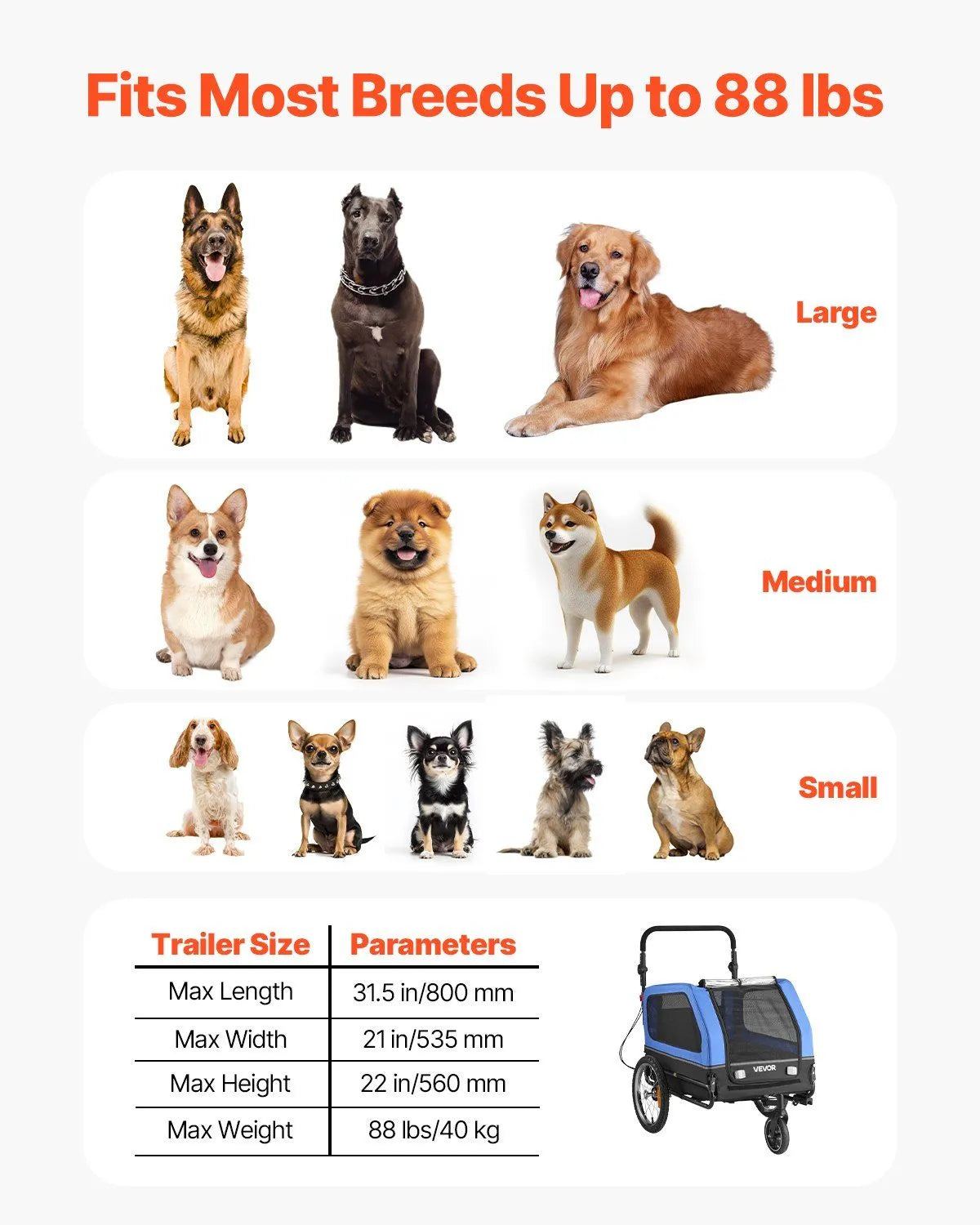 Dog bike trailer by Berry Charmz, supports up to 88 lbs, easy folding frame, ideal for small & large dogs, vibrant color.